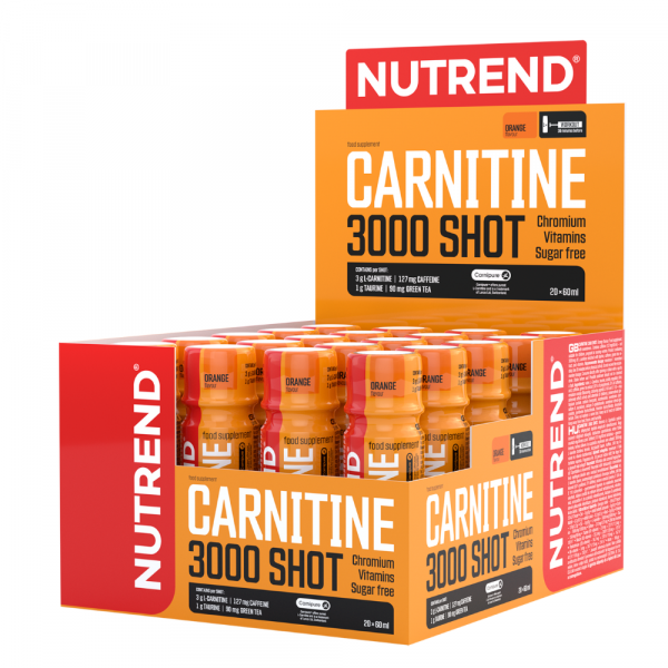 L-carnitină Nutrend Carnitine 3000 Shot, 20 × 60 ml, portocale