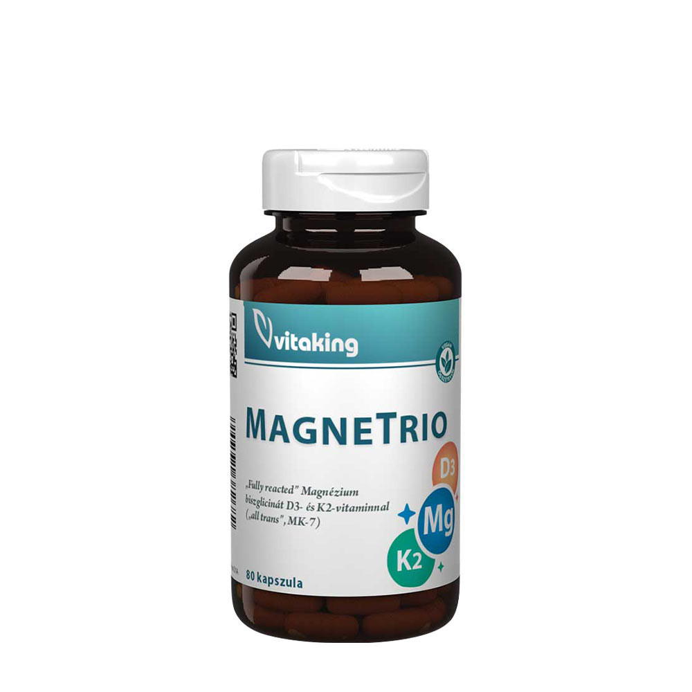 Produsul MagneTrio Vitaking, magneziu bisglicinat cu D3 și K2, 80 capsule